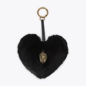 Kurt Geiger NWT/NIB Black Fluffy Heart Keychain/Bag Charm